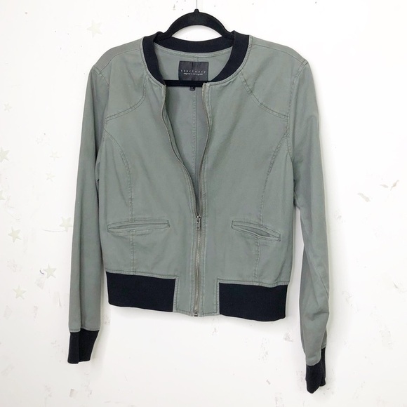SANCTUARY olive green and black Front zipper bomber jacket - Picture 7 of 11